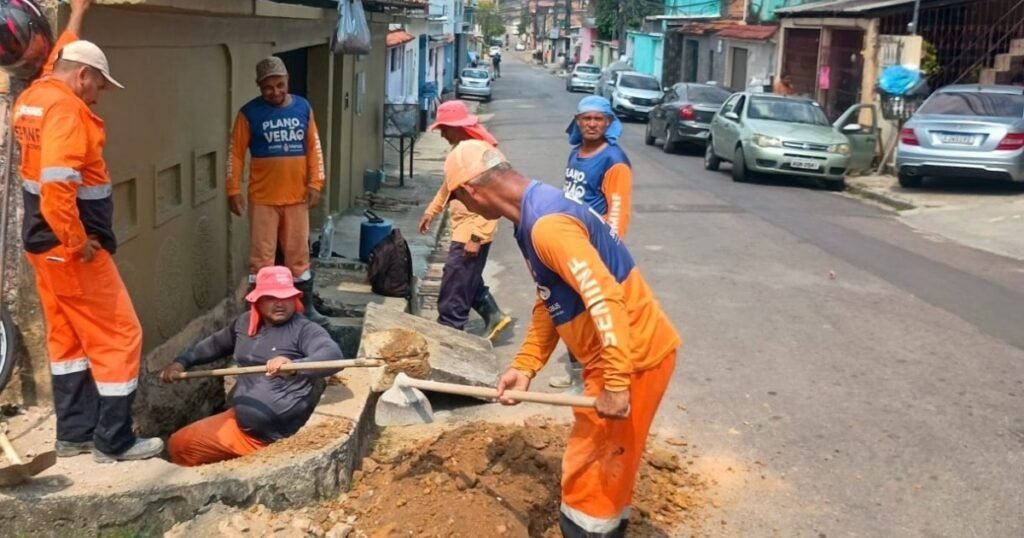 Calçada é refeita após manutenção de drenagem em cruzamento do Lírio do Vale